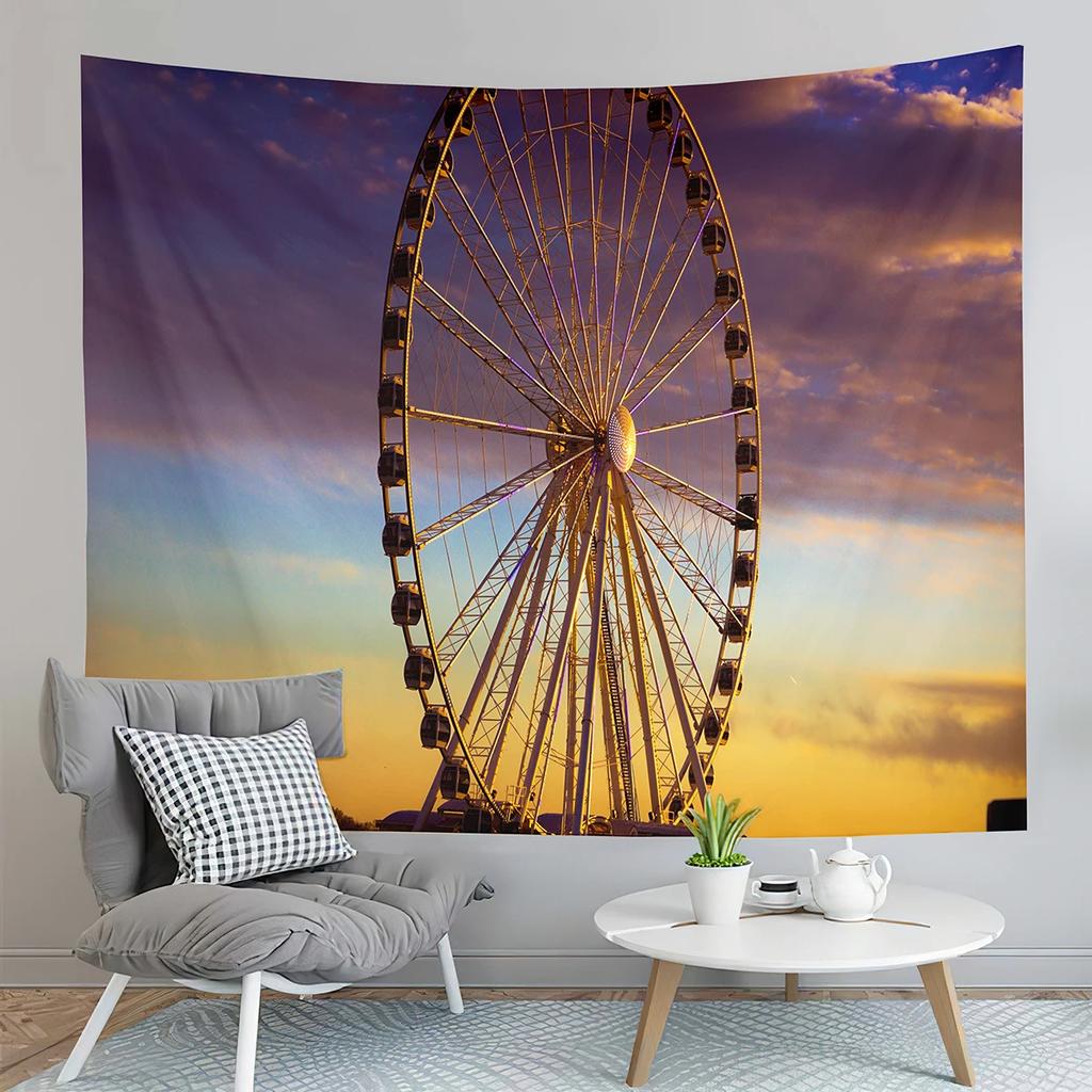 Paris Night View Tapestry Eiffel Tower Tapestry Ferris Wheel Tapestry Art Wall Hanging Home Living Room Bedroom Dorm Tapestries