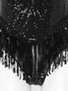 Ladies Latin Performance Leotard S-XXL Sequins Fringe Cross Back with 1 Pair Gloves for Tango Rumba Cha-Cha Samba Dance