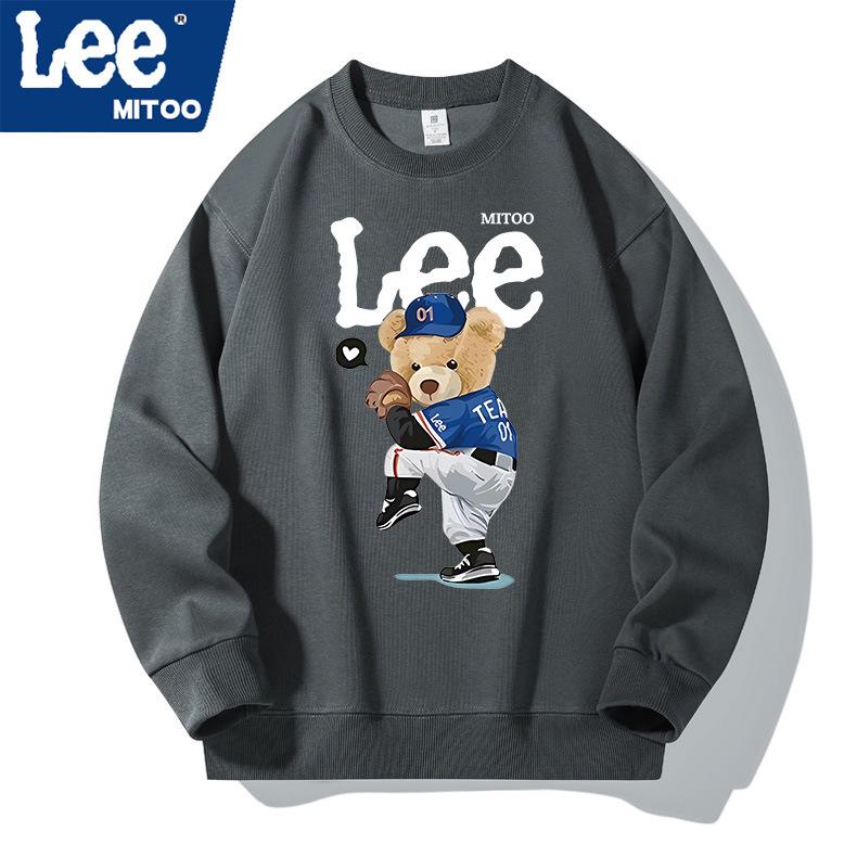 Lee & Mitoo Co-Branded 2025 Men's Fleece-Lined Sweatshirt: American Trendy, Thickened, Long-Sleeve, Couple Style for Autumn/Winter.