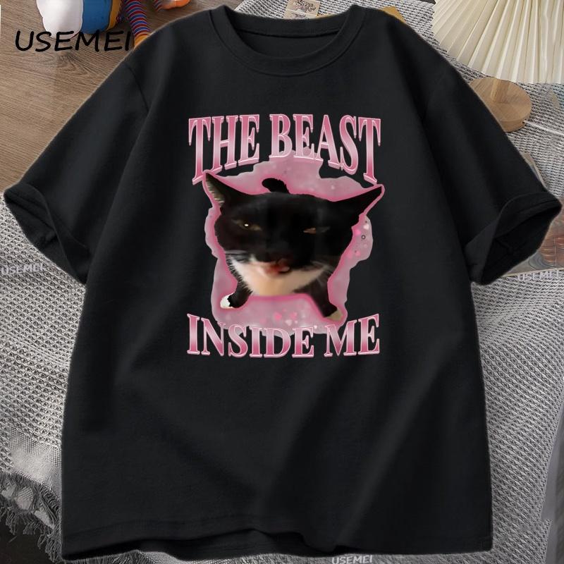 

The Beast Inside Me T-shirts for Men Cute Silly Cat Funny Humor T Shirt Cotton Short Sleeve Round Neck Tops Mens Clothes XXL чёрный