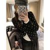 New Polka Dot Jacquard Crew Neck Single-breasted Loose Retro Small Cardigan Women's Long-sleeved Simple Casual Coat