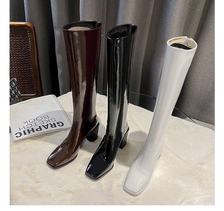 Boots Children's Autumn and Winter New Thick Heel High Heel High Knight Boots Thin Patent Leather Square Head But Knee Boots