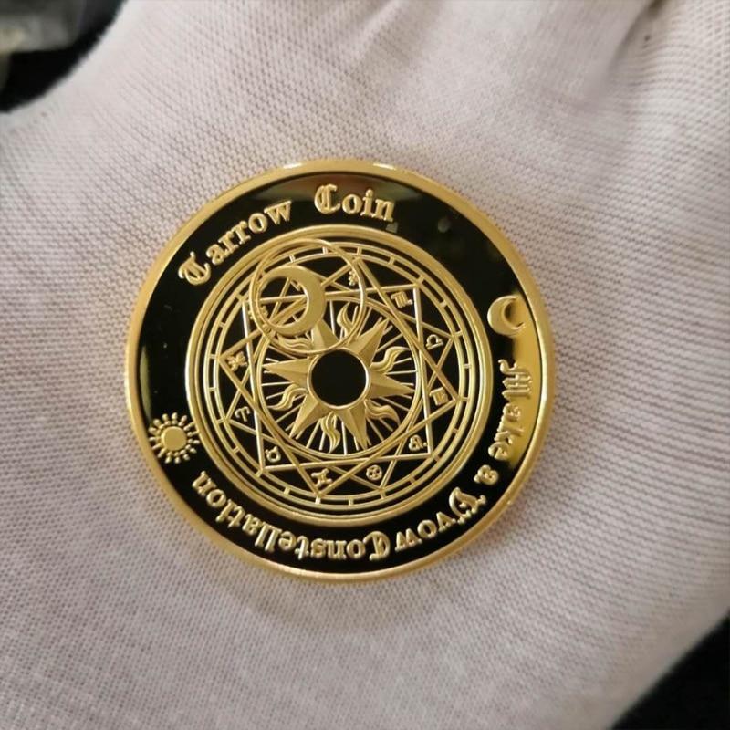 1Pc Golden Tarot Wishing Coin Lucky Coin Gold Plated Coin Sun Moonlight Constellation Commemorative Coin Love Coin