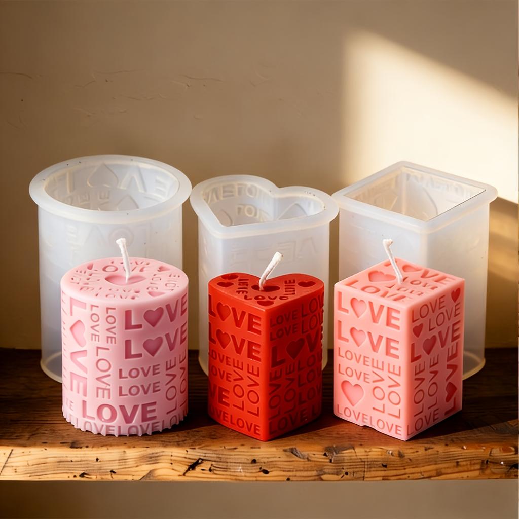 1pc Love Pillar Candle Mold | Embossed LOVE Letters Cylinder & Cube Mold, Silicone Material, Irregular Shape, Ideal for Wedding, Handmade Soap