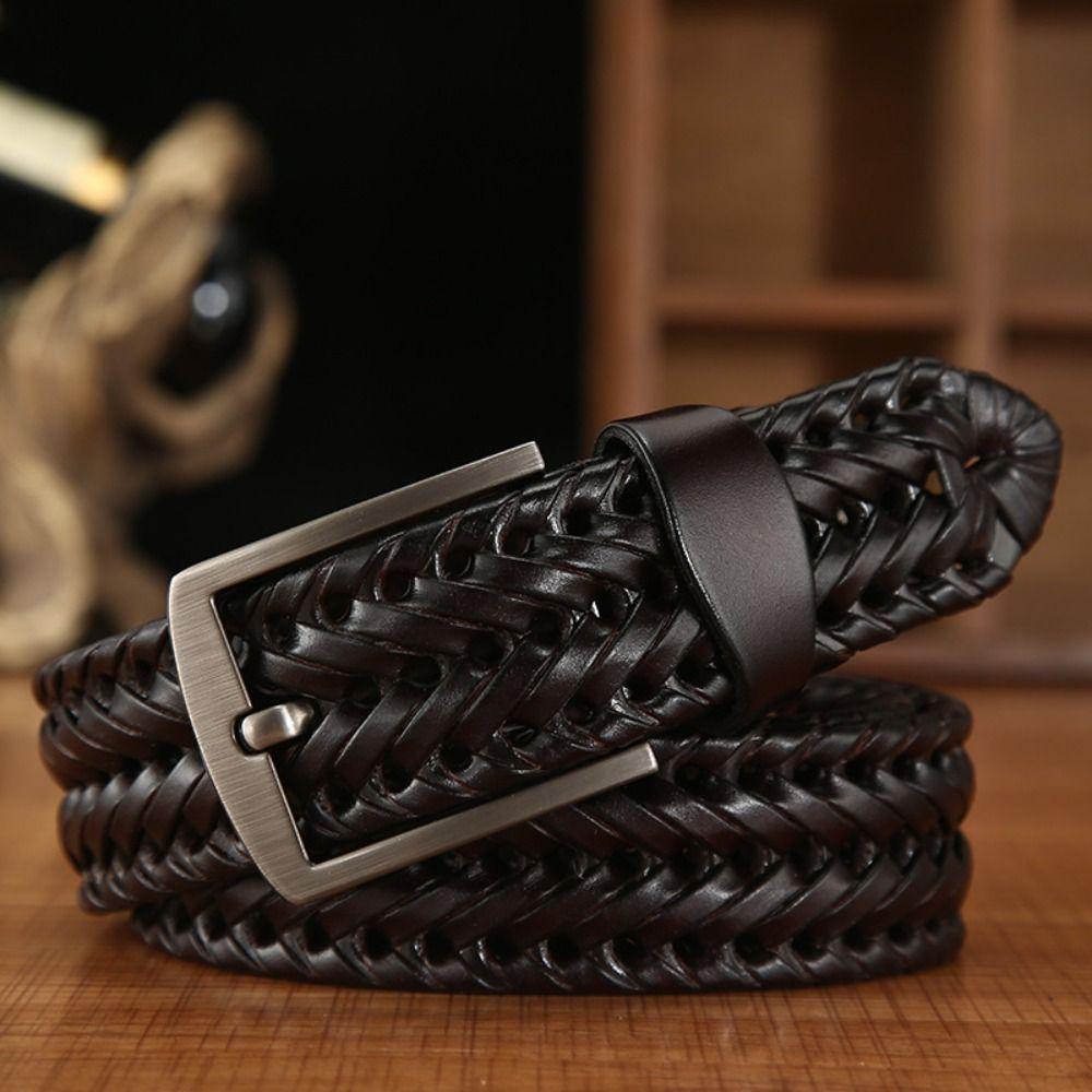 Retro Men Weave Belt Zinc Zinc Alloy Jeans Waistband Fashion Male Genuine Leather Belt  Gifts