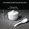 Bird's Nest Ceramic Stew Pot with Lid - Double Boiler Steaming Bowl for Soup & Steamed Egg, Pure White Tableware