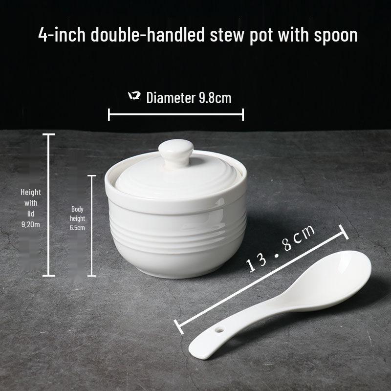 Bird's Nest Ceramic Stew Pot with Lid - Double Boiler Steaming Bowl for Soup & Steamed Egg, Pure White Tableware