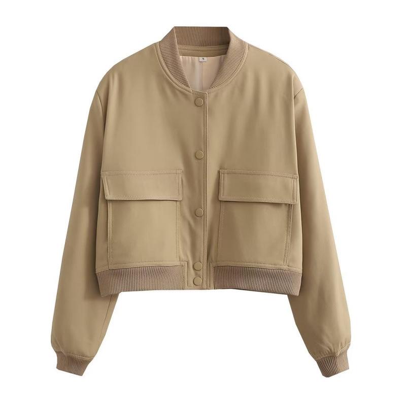 Spring and Autumn New Style Stand-up Collar Big Pocket Women's Jacket, Fashionable and Simple Commuter All-match Jacket