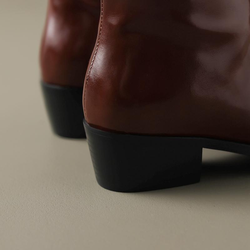 Fashion Women's new autumn and winter pointed leather cowhide heel, extra large and knee high, side zippered western boots