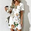 Sommer Mode Damen V-Ausschnitt Niedrige Sättigung Druck Druckkleid Sex Kurzer Rock Kleider