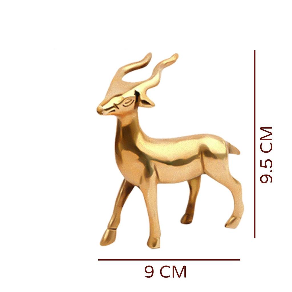 Brass Deer Statue | Height-9.5 Cm Aprrox Vastu Idol for Home and Office | Zonal Placement- West/WNW | Pack of 2