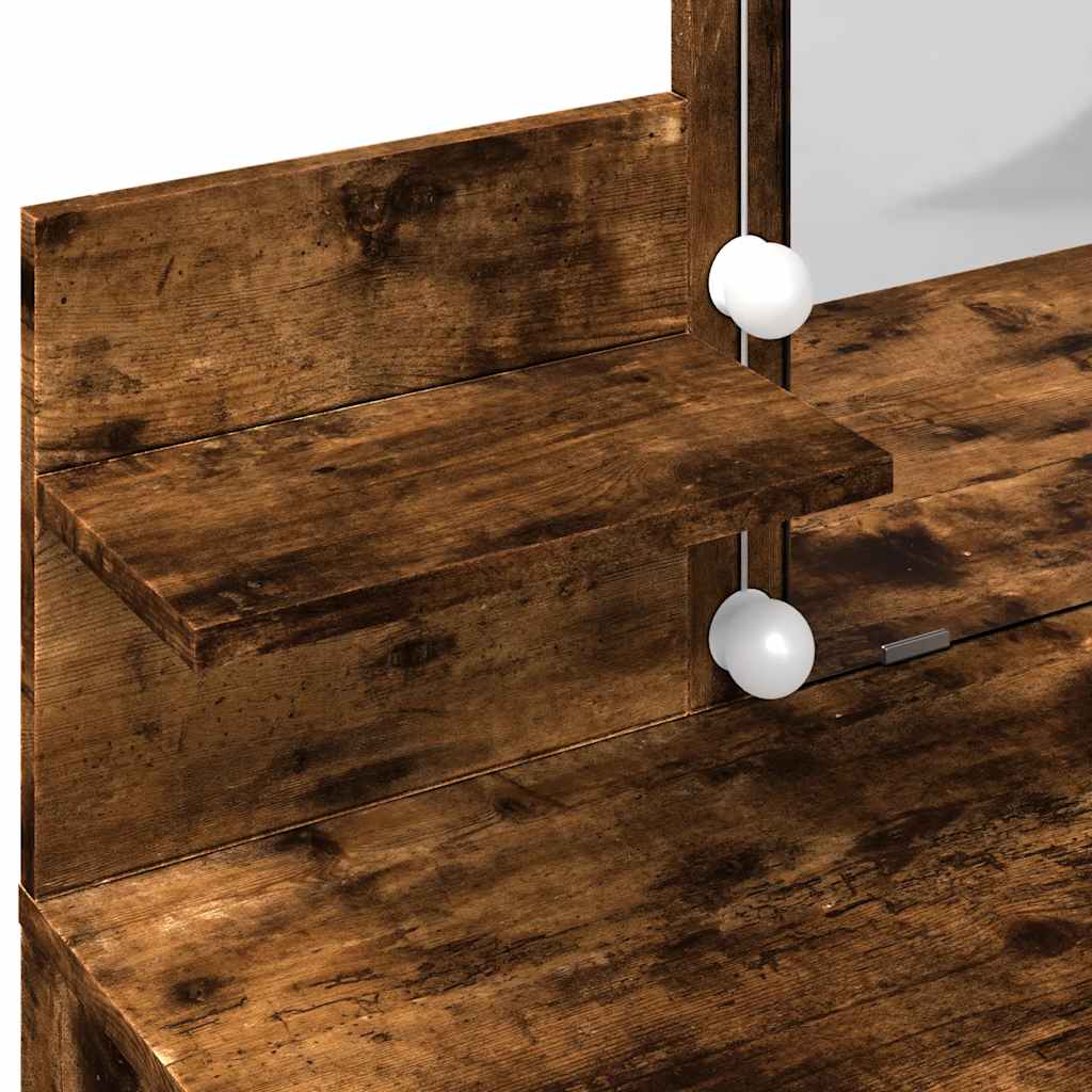 Makeup Vanity with LED Lighting Smoked Oak Finish 100 x 40 x 130 cm