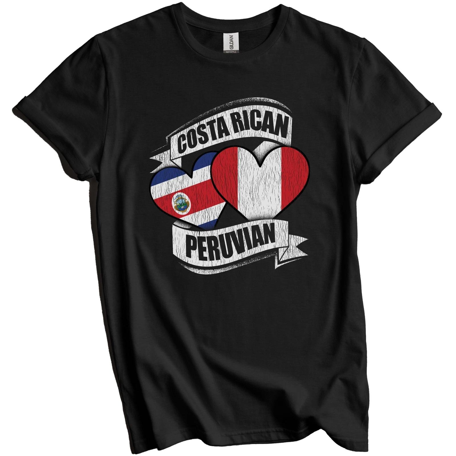 Costa Rican Peruvian Hearts Costa Rica Peru Flags T-Shirt 3XL
