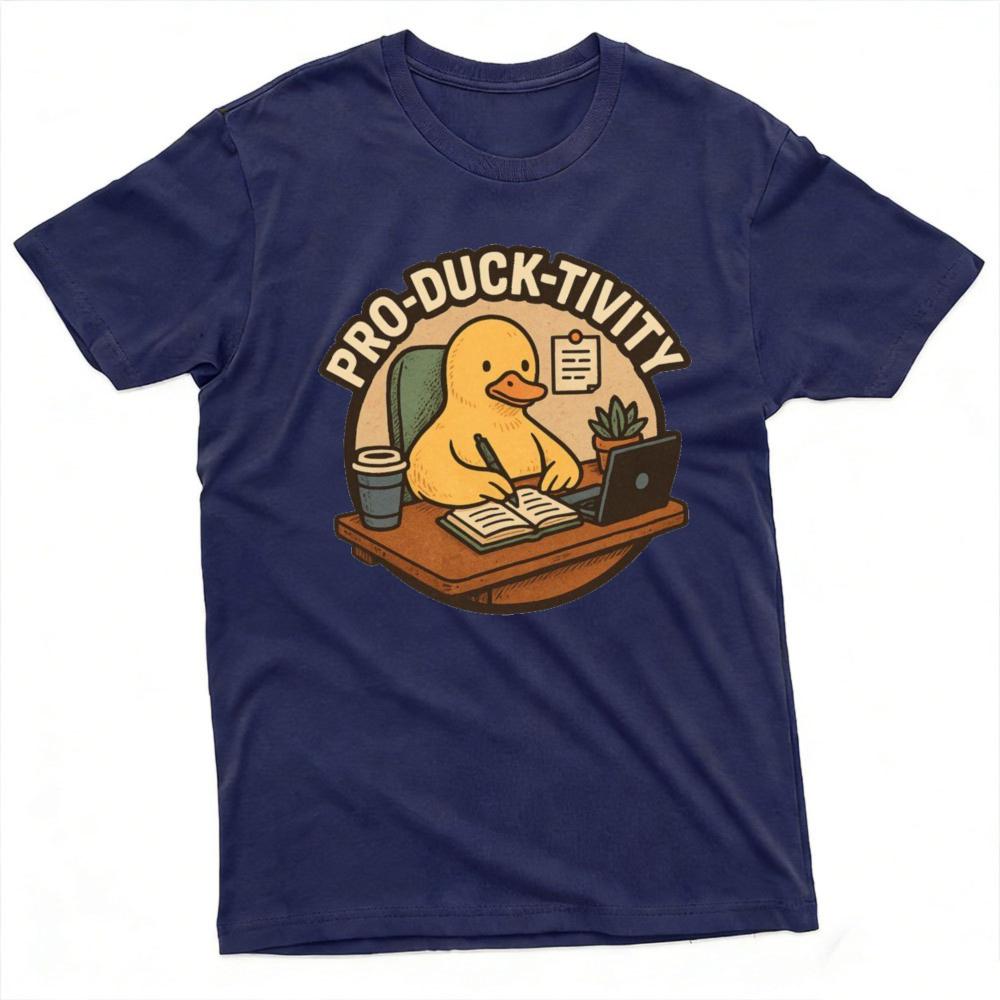 ProDuckTivity Funny Duck Working At Desk Office Humor Graphic T Shirt Unisex Casual Daily Wear Summer Short T Shirt