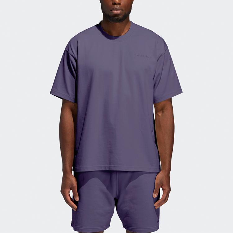Adidas Originals Pharrell Williams Basics Embroidered Letter Short Sleeve T-Shirt Men Tops Tech-Purple GH4395