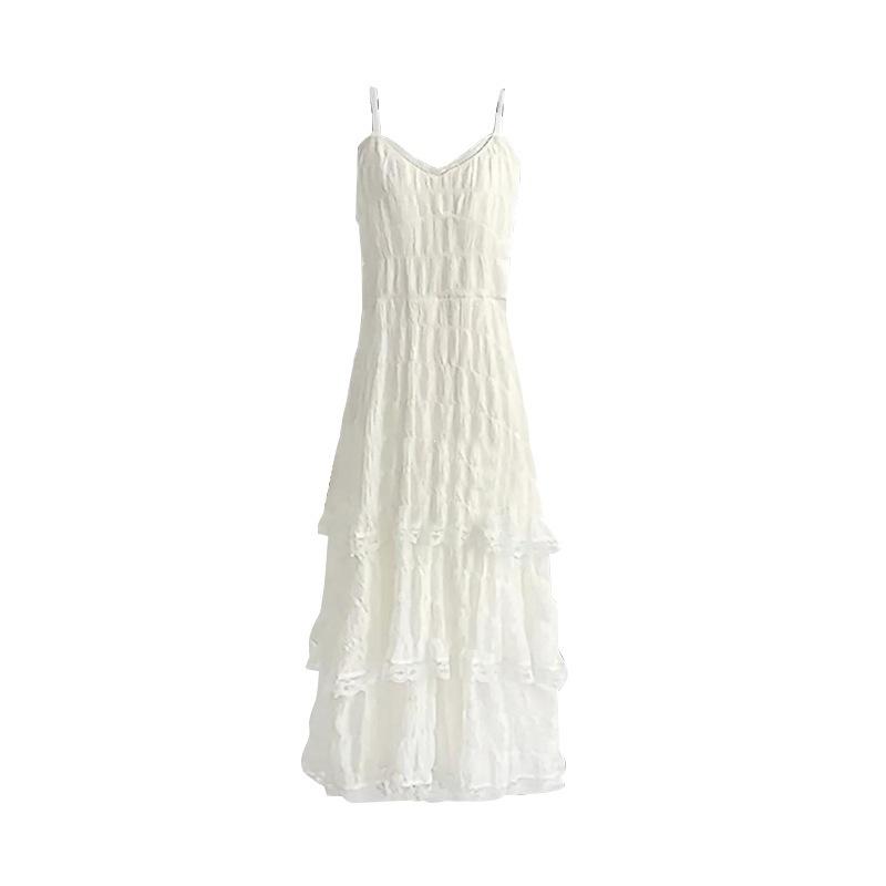 White Super Fairy Seaside Vacation Lace Suspender Skirt Women's Summer New Temperament Belly Cake Beach Dress