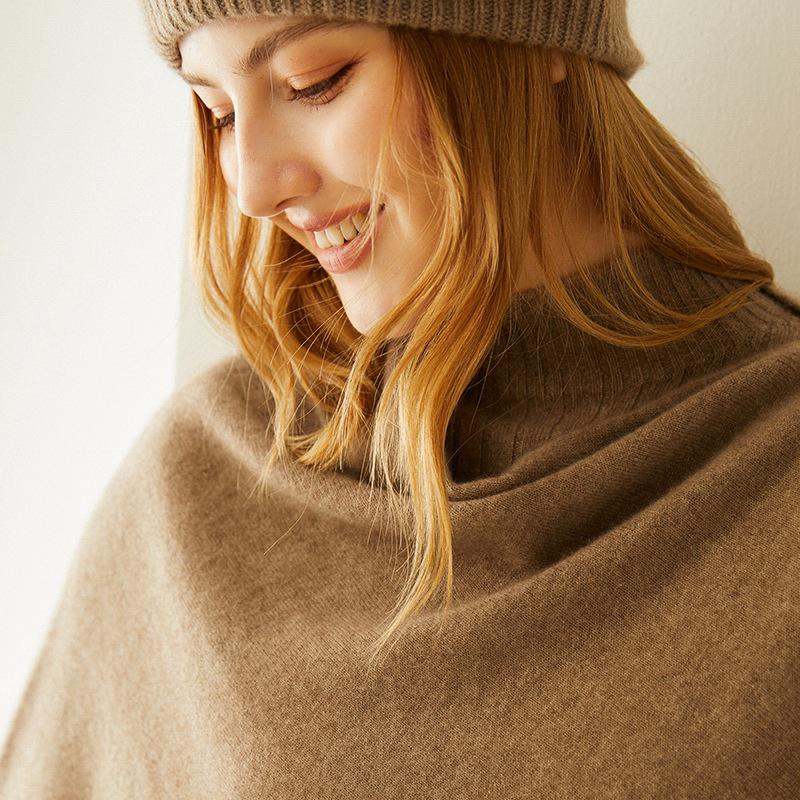Women's 100% Pure Cashmere Shawl - Autumn Winter Fashion Pullover Knit Outerwear Cloak