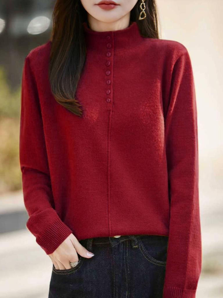Stylish Women's Semi-High Neck Knit Sweater: French Autumn/Winter Collection