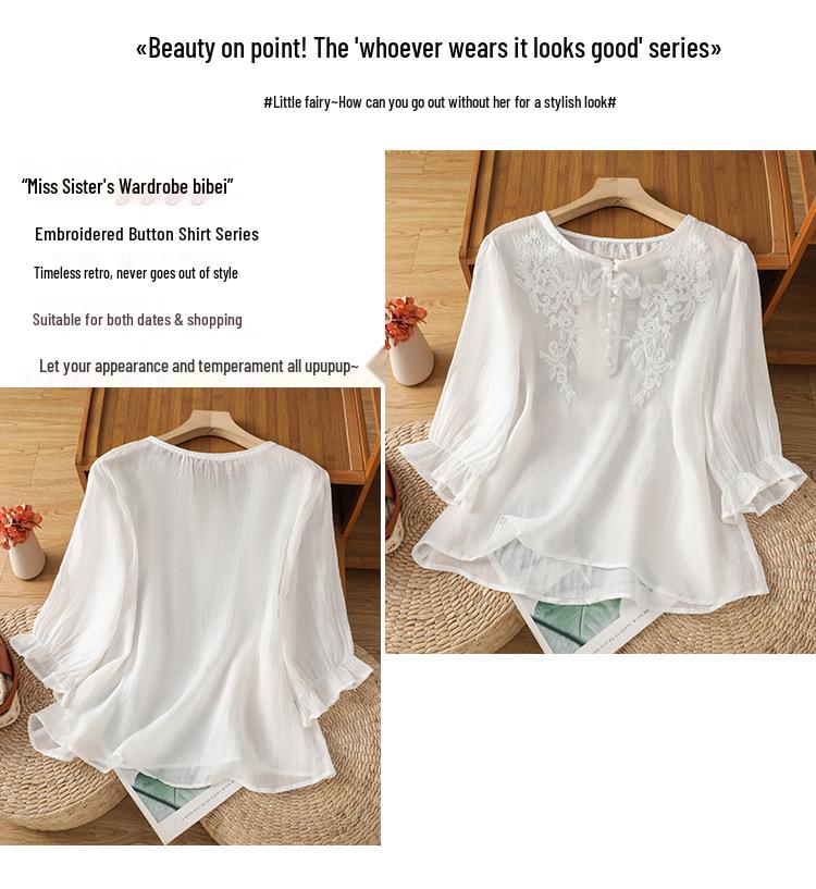 2026 Artistic Summer Embroidered Top: Soft, Breathable, Loose Fit with Ruffle Cuffs
