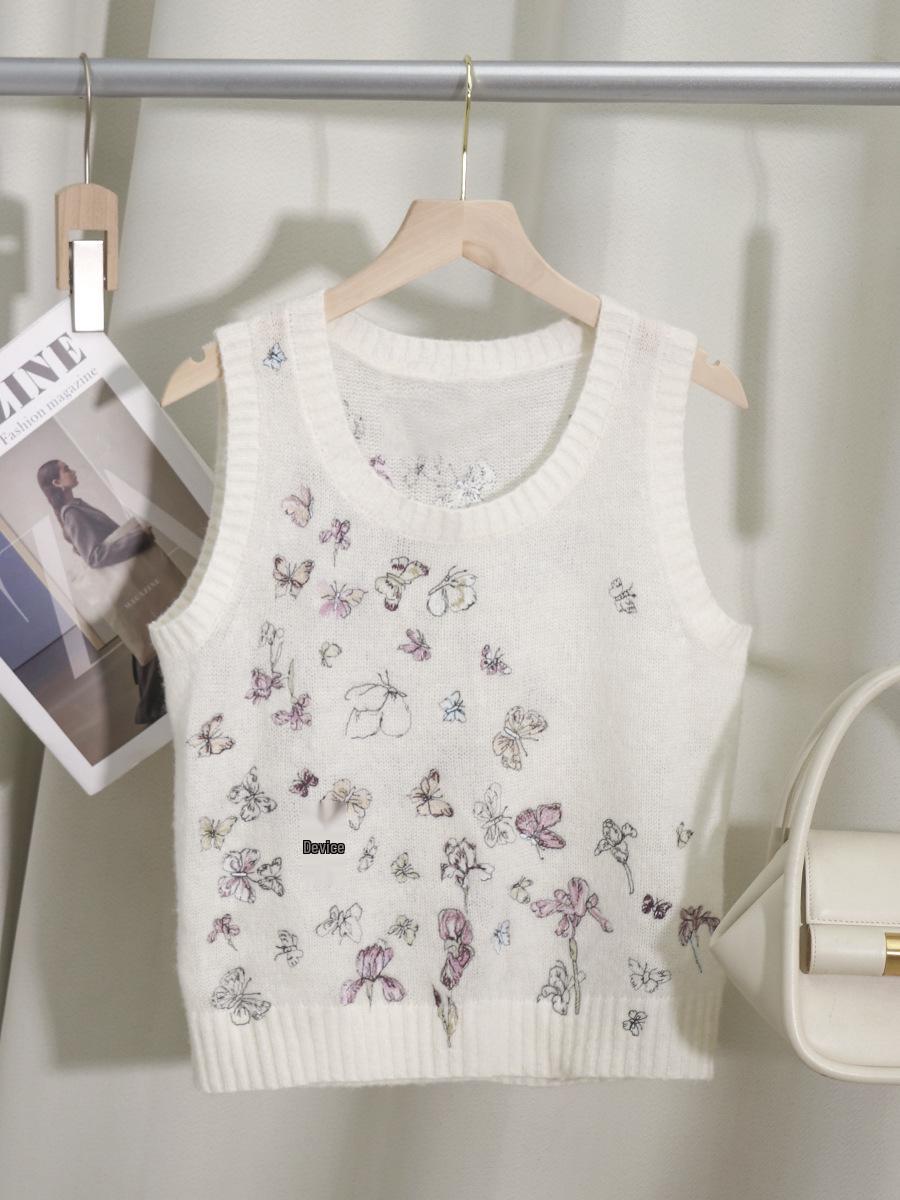 Double-Layer 3D Butterfly Embroidered Princess-Style Tencel Merino Wool Knitwear Medium