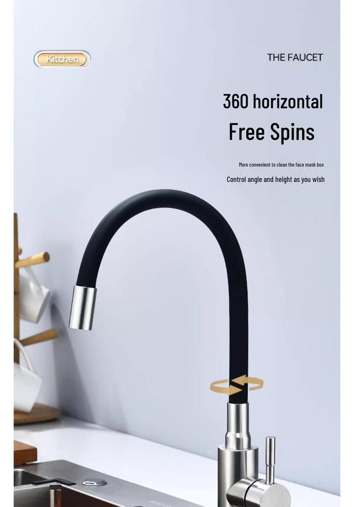 304 Stainless Steel Hot and Cold Faucet with Universal Silicone Hose for Sink and Basin