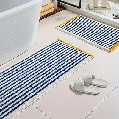 Tapete Listrado Azul Tapete Absorvente para Banheiro Tapete para Chão de Banheiro Tapete para Chão ao Lado da Cama do Quarto Tapete para Sala de Estar Tapete Suave para Porta