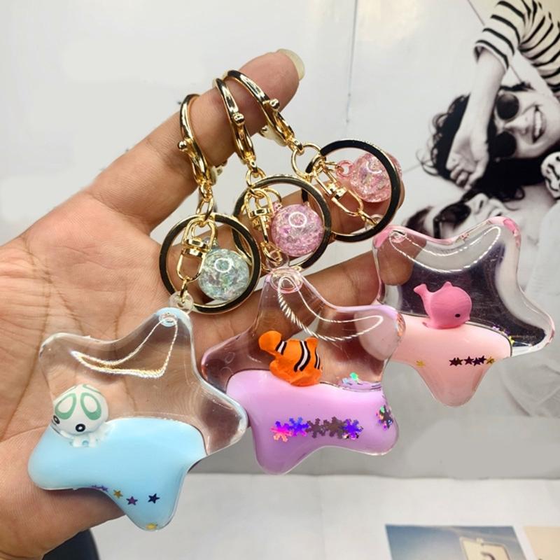 Kreatywne Pentagramy Olej Płynny Ruchomy Piasek Brelok Kreskówkowe Zwierzęta Pływająca Zawieszka na Klucze do Samochodu Ręcznie Robiony Wisiorek do Torby