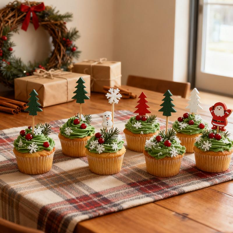 100Pcs Christmas Buffet Fruit Food Skewer Bamboo Toothpicks Christmas Party Cupcake Topper Decoration Supplies New Year 2026