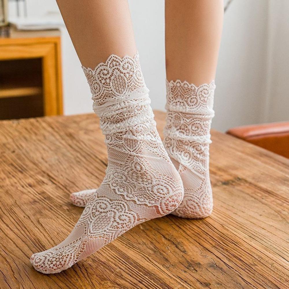 Spring and Autumn Women's Socks Peacock Pattern Lace Socks Korean Version Stacking Socks Bottom Boots Socks JK Hollow Princess Socks
