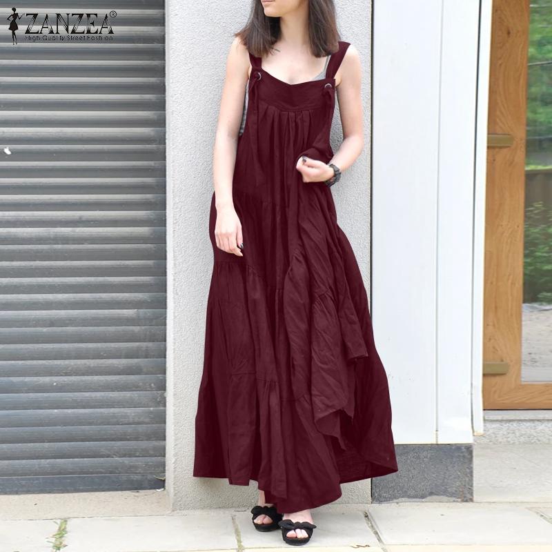 

ZANZEA Женский многоуровневый расклешенный сарафан без рукавов макси-майка мешковатое длинное платье