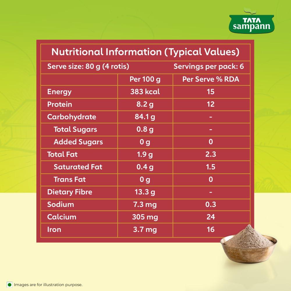 Tata Sampann Easy Cook Ragi Atta 500g Millet Flour Rich In Fibre & Calcium For Soft Crack-Free Rotis And Easy Kneading