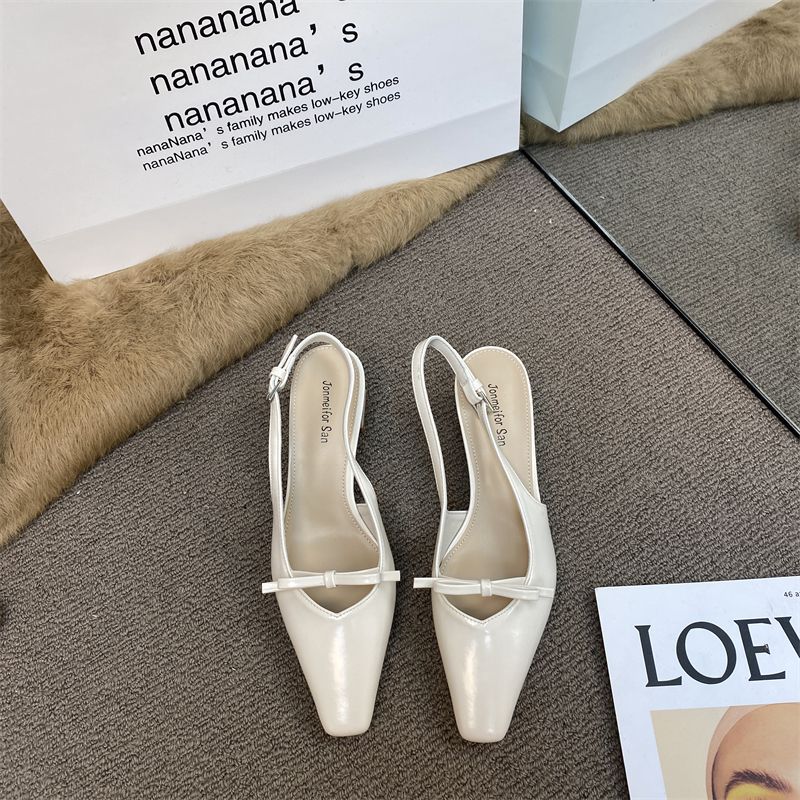 Square Head Black Temperament High Heel Bag Head Sandals Fairy Shoes 2025 Summer New French Style with Skirt Empty Shoes