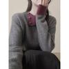 Contrasting color lapel sweater women's winter loose and gentle wind design sense unique knitted backing inner top thick