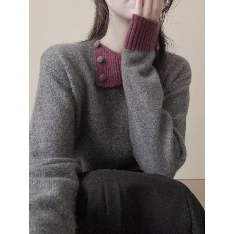 

Женский зимний свитер с лацканами контрастного цвета, свободный и нежный дизайн с чувством ветра, уникальная вязаная подкладка, внутренний топ, толстый One size