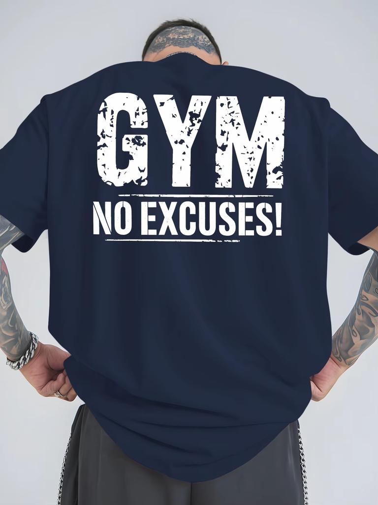 Unisex Tshirt Gym No Excuses Distressed Text Graphic Tee Crew Neck Short Sleeve Fitness Workout Casual Gym Streetwear Top