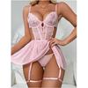 Sexy Hollow Transparent Temptation Pajamas Mesh Perspective Sex Underwear Suspender Nightdress Set