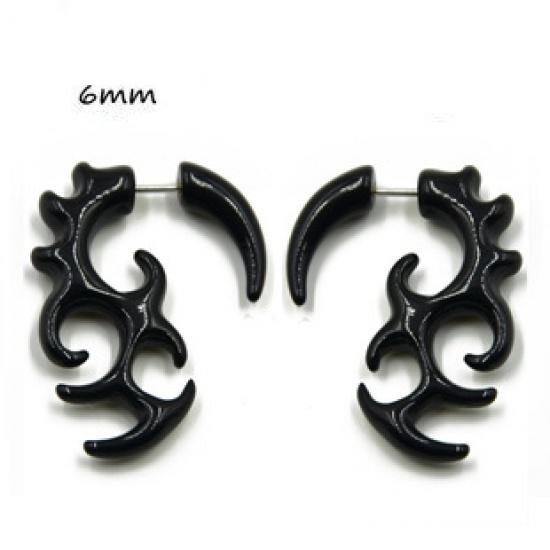 Fashion Black Horn Earrings For Women Hip-hop Acrylic Ear Stud Stainless Steel Anti-Allergies Earrings Gothic Spiral Ear