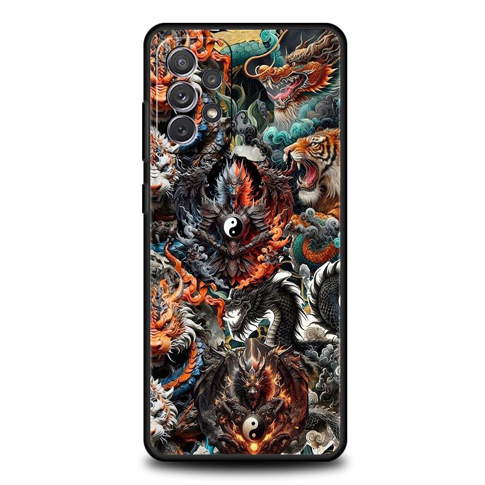 Chinoiserie Loong Flower Dragon Phone Case for Samsung Galaxy A55 A35 A15 A14 A13 A25 A54 A51 A71 A72 A73 A32 A52 A41 Soft TPU