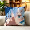 RReZERO Rem Blue Hair Oni Girl  Square DoubleSided printed Pillow Case Bedroom Bedside Pillow Sofa Cushion Cover