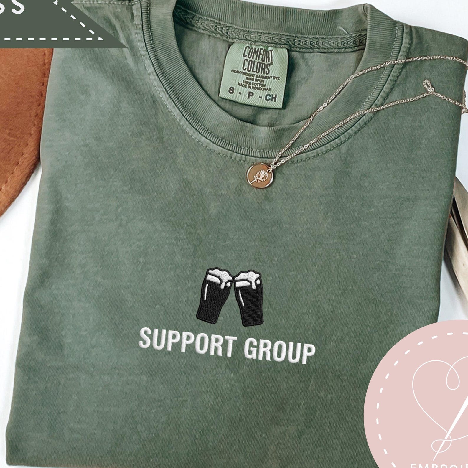 Support Group Beer Shirt, Irish Pint Embroidery, Irish Drinking Shirt, Guinness Beer Comfort Colors® T-Shirt, Funny Embroidered Beer Shirt M