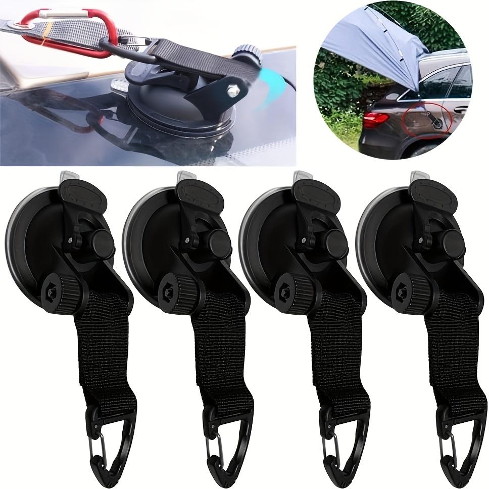 4pcs Heavy Duty Suction Cup Hooks for Outdoor Camping, Car Tent, Awning, and Boat - Portable PVC Tie Down Hooks with Secure Latch Mechanism