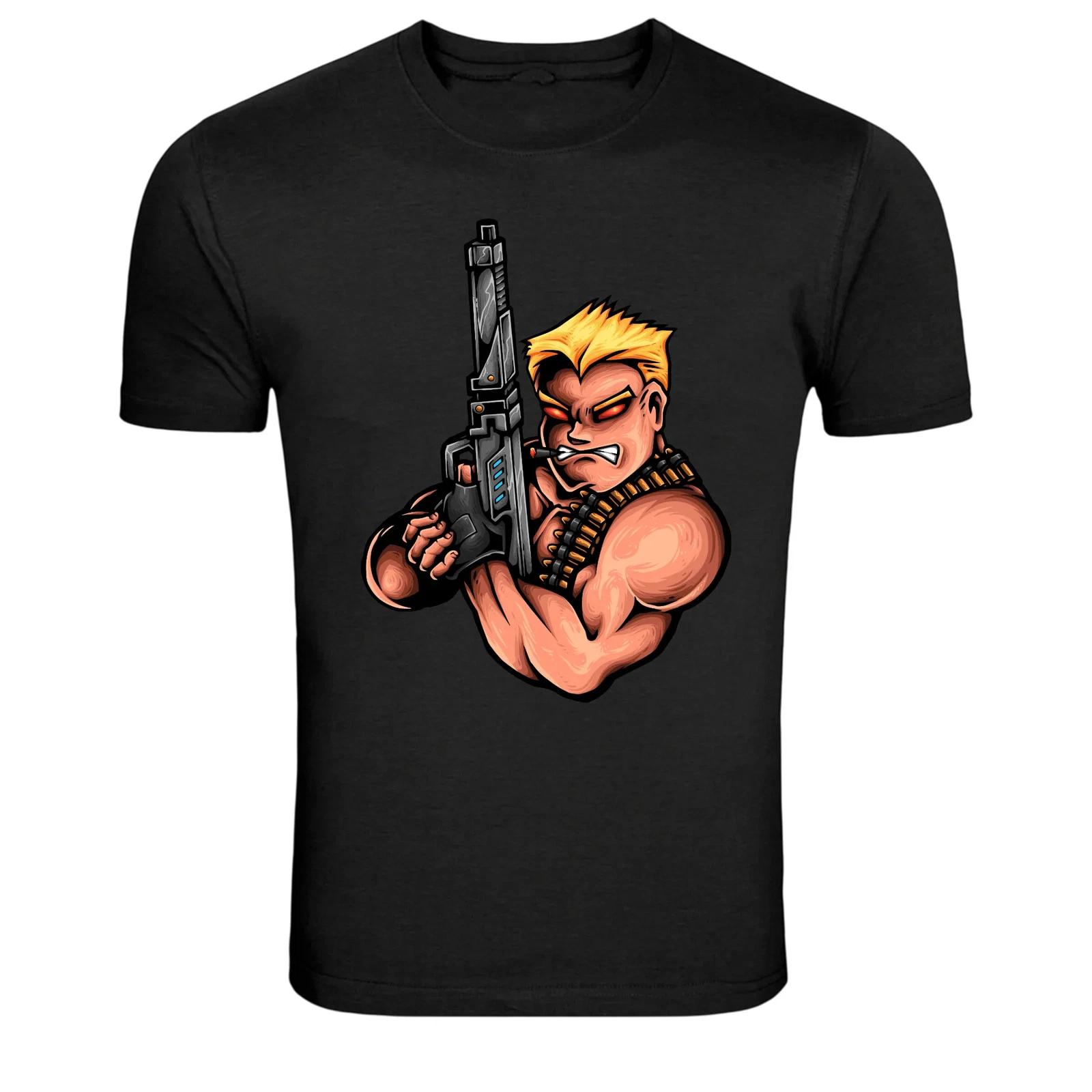 

Muscular Action Soldier With Rifle Cartoon Graphic T-Shirt 4XL