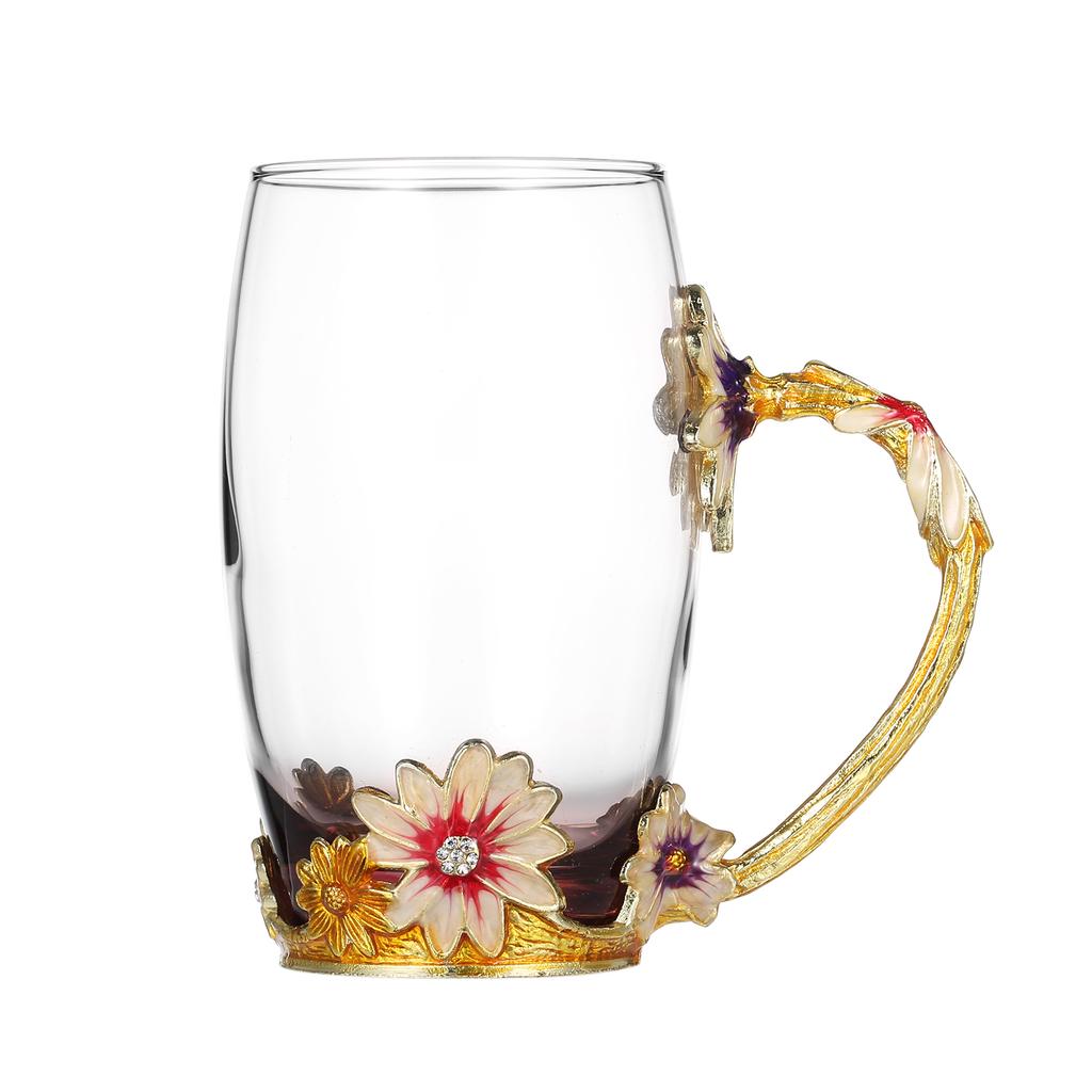 Red Rose Enamel Craft Water Cup Drink Mug with Handle Design Tea Coffee Cup