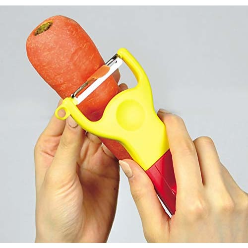PEARL METAL Gadgetcon CC-1216 Safety L-Shaped Peeler, Red X Yellow, 17cm Long X 7.5cm Wide X 2cm High