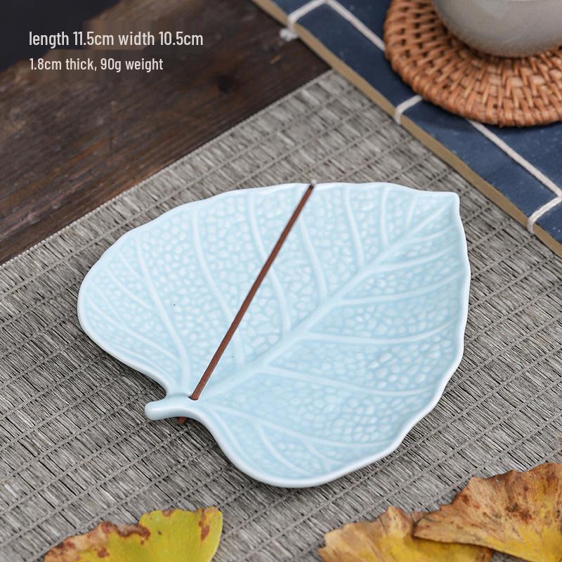 Ceramic Ginkgo & Bodhi Leaf Incense Holder - Creative Home Decor Ornament