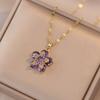 Shiny Zircon Pendant Necklace Crystal Petal Gold Necklace Gifts Rotatable Flowers Choker  Wedding