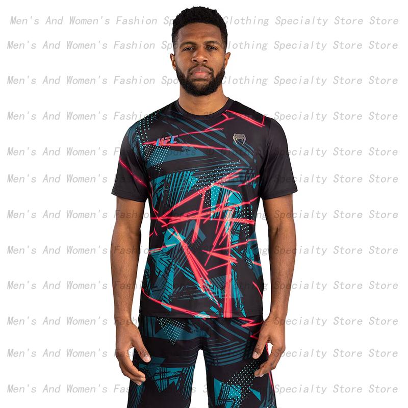 UFC World Boxing T-shirt Fighting Wrestling Match Top 3D Quick Drying Boxing Suit Men's and Women's Extreme Sports Short Sleeves