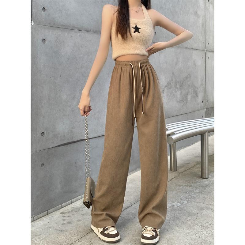 Spring New Double Drawstring Corduroy Wide-leg Pants High Waist Drape Straight Pants Loose Casual Pants Women