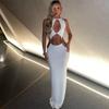 Dámské midi šaty bez rukávů s kulatým výstřihem, úzké, s vysokým pasem, sexy, jednobarevné, s výřezem, maxi šaty, mléčné hedvábí, přiléhavé, společenské šaty