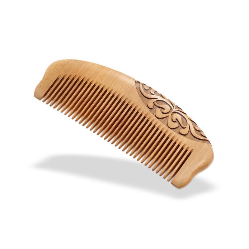 Old Peach Wood Double-Sided Carved Hairdressing Comb - Thickened Solid Wood Gift for Straight Hair